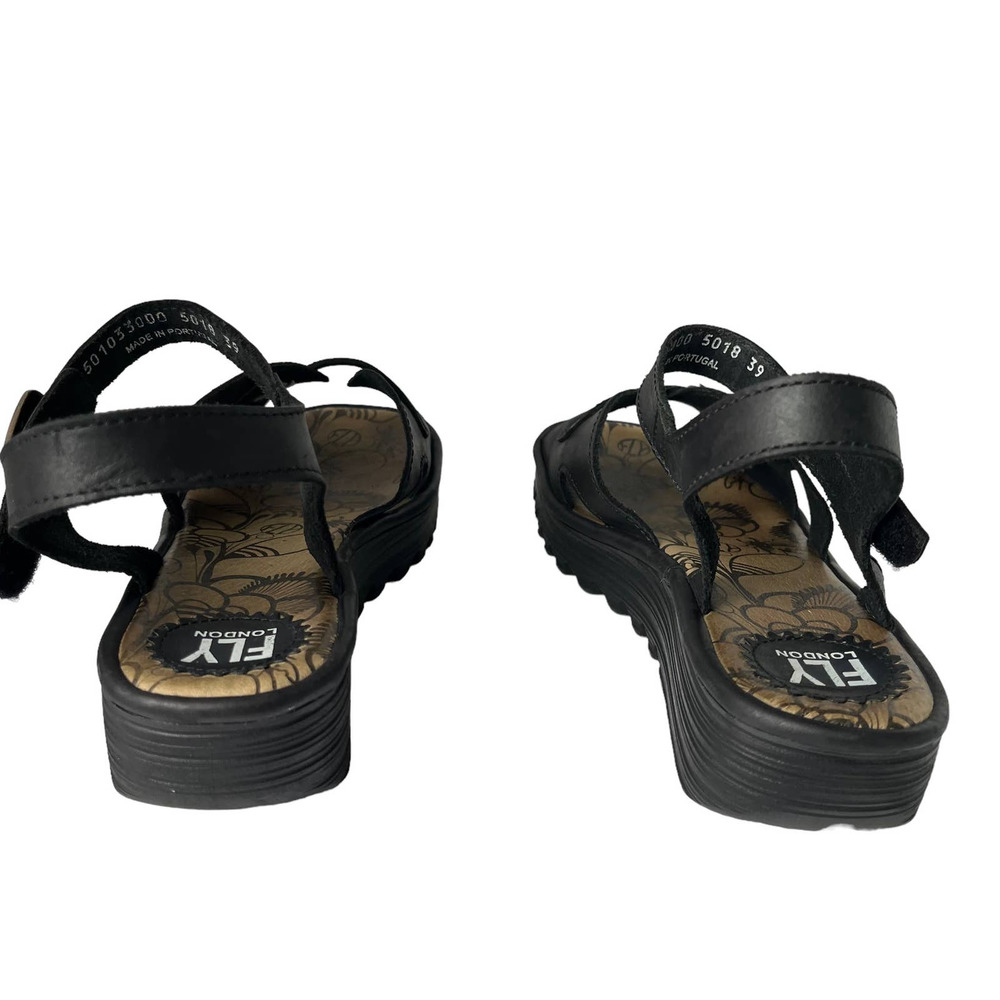 FLY LONDON EMITFLY WEDGE SANDALS IN BLACK LEATHER WOMEN SIZE EU39/US9 - Picture 7 of 10